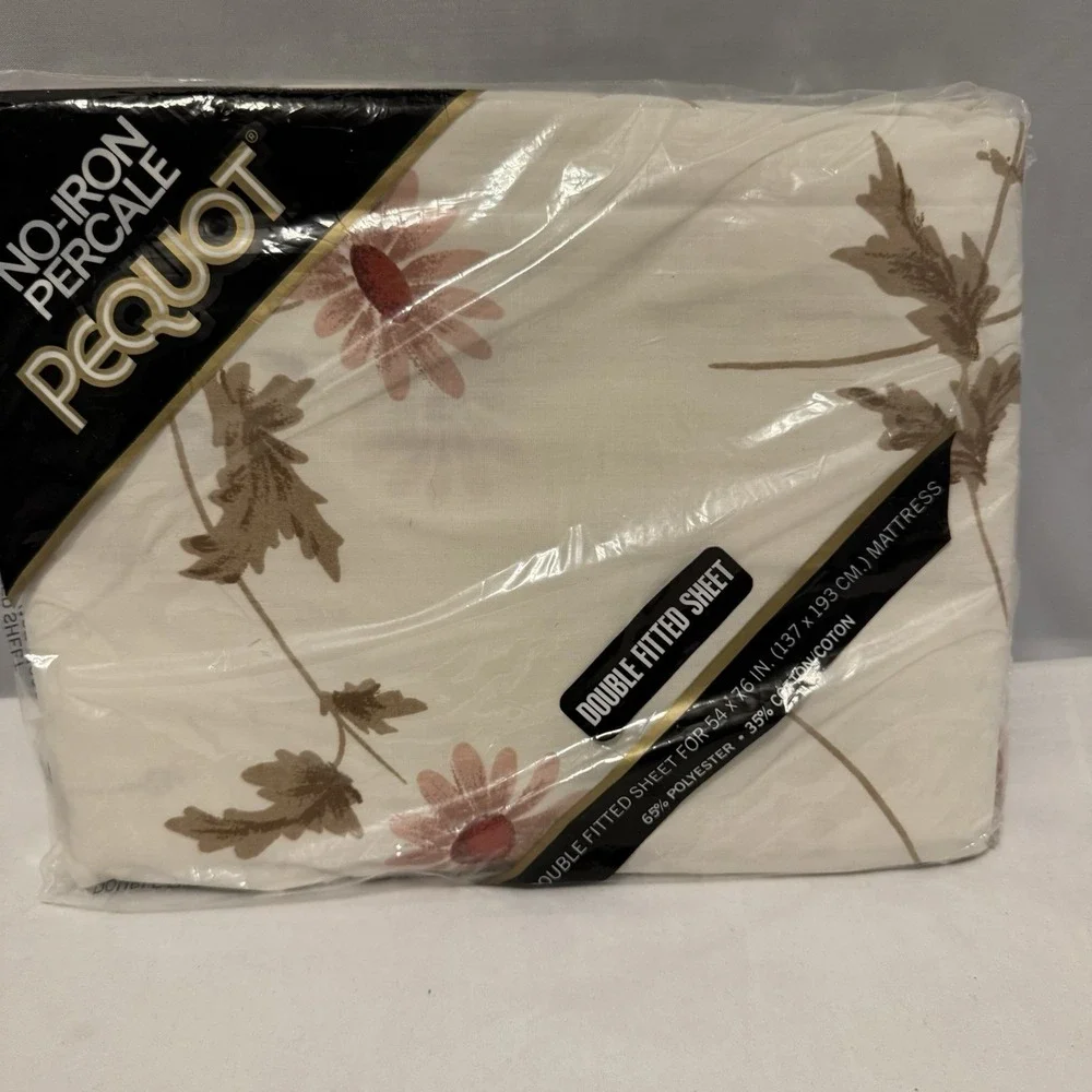VTG Pequot Double Fitted‎ Sheet Floral Waltzing Daisies No Iron Percale USA